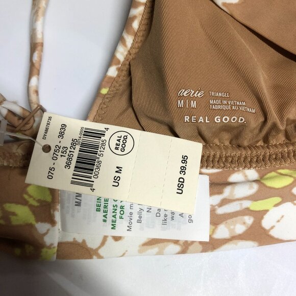 Aerie Swim Real Good Triangle Bikini Top Floral Print Brown White Size M - Picture 3 of 4